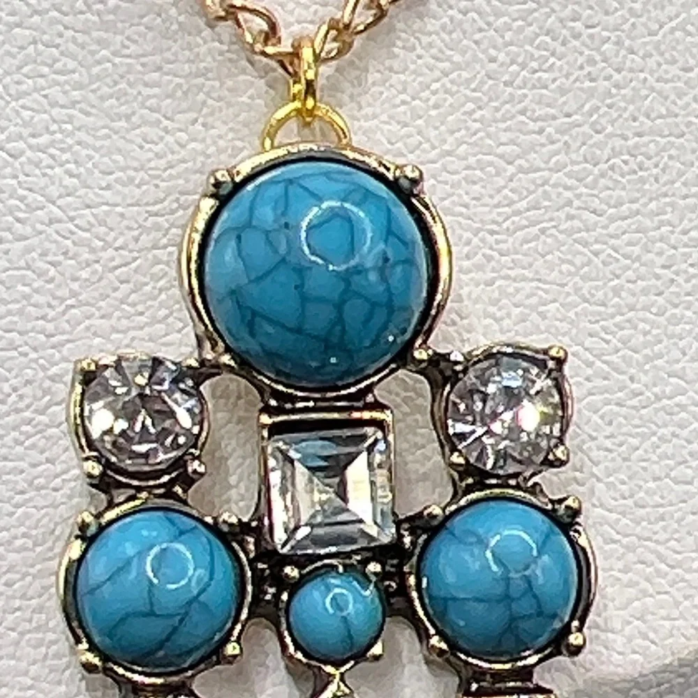 Vintage Faux Turquoise Rhinestone Necklace - Picture 3 of 6